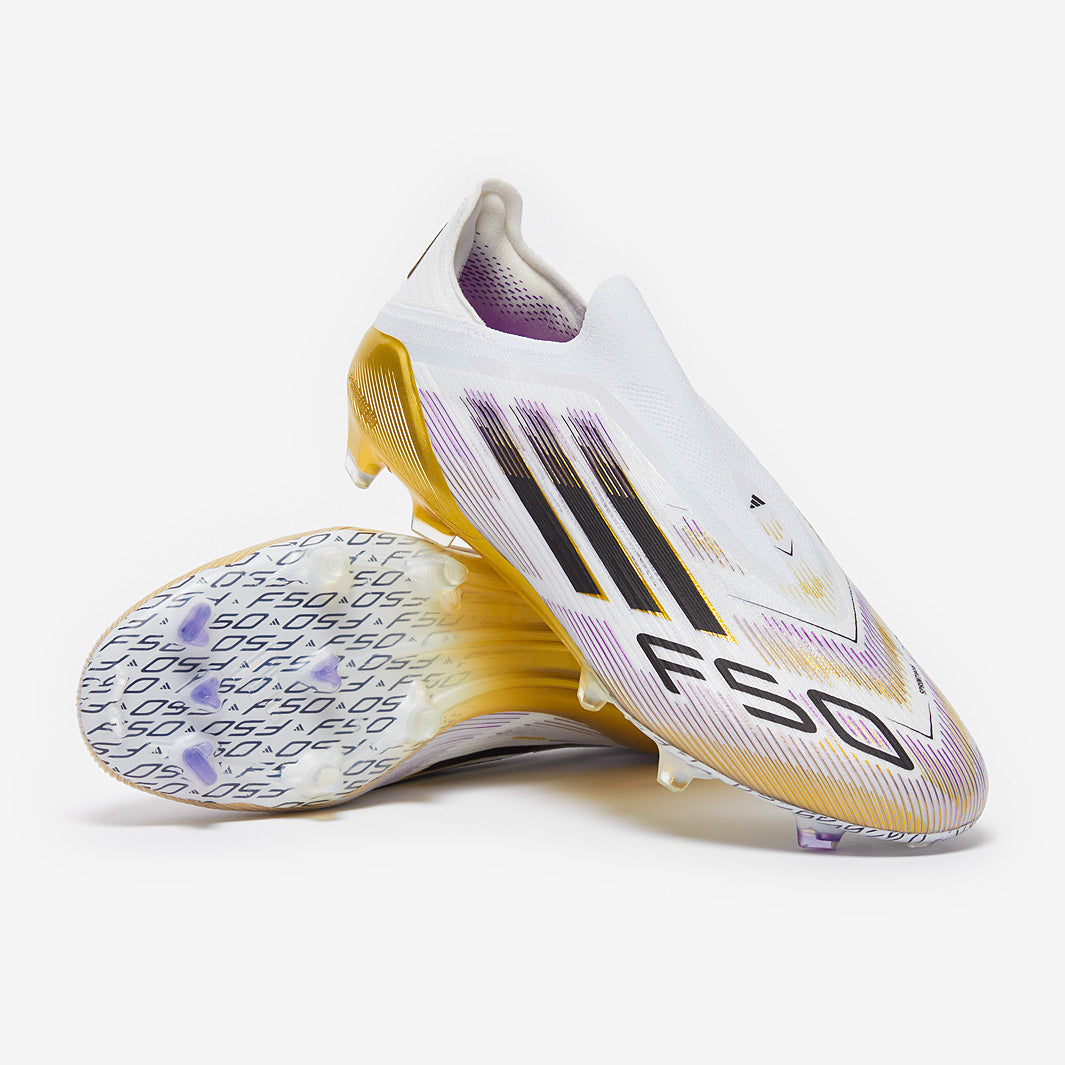 adidas F50 Elite Laceless FG - Blanc/Noir/Or Mét - Chaussures de
