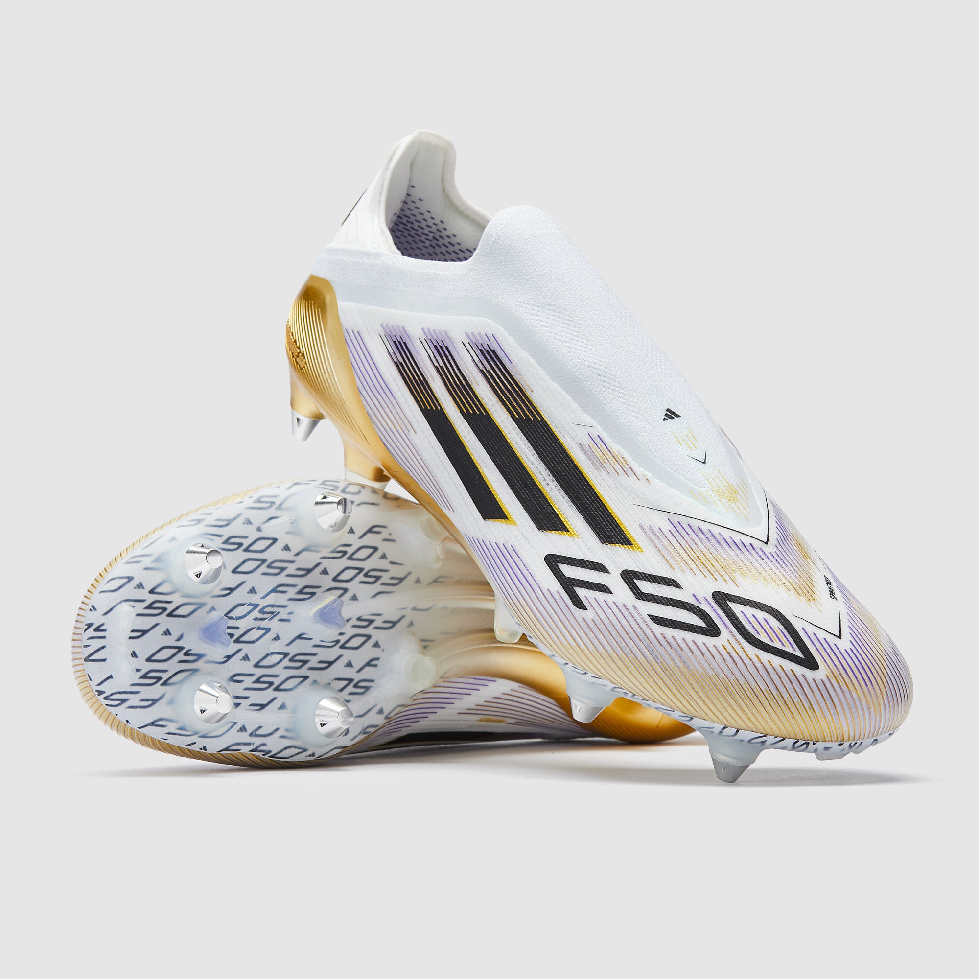 adidas F50 Elite Laceless SG - Blanc/Noir/Or Mét - Chaussures de 